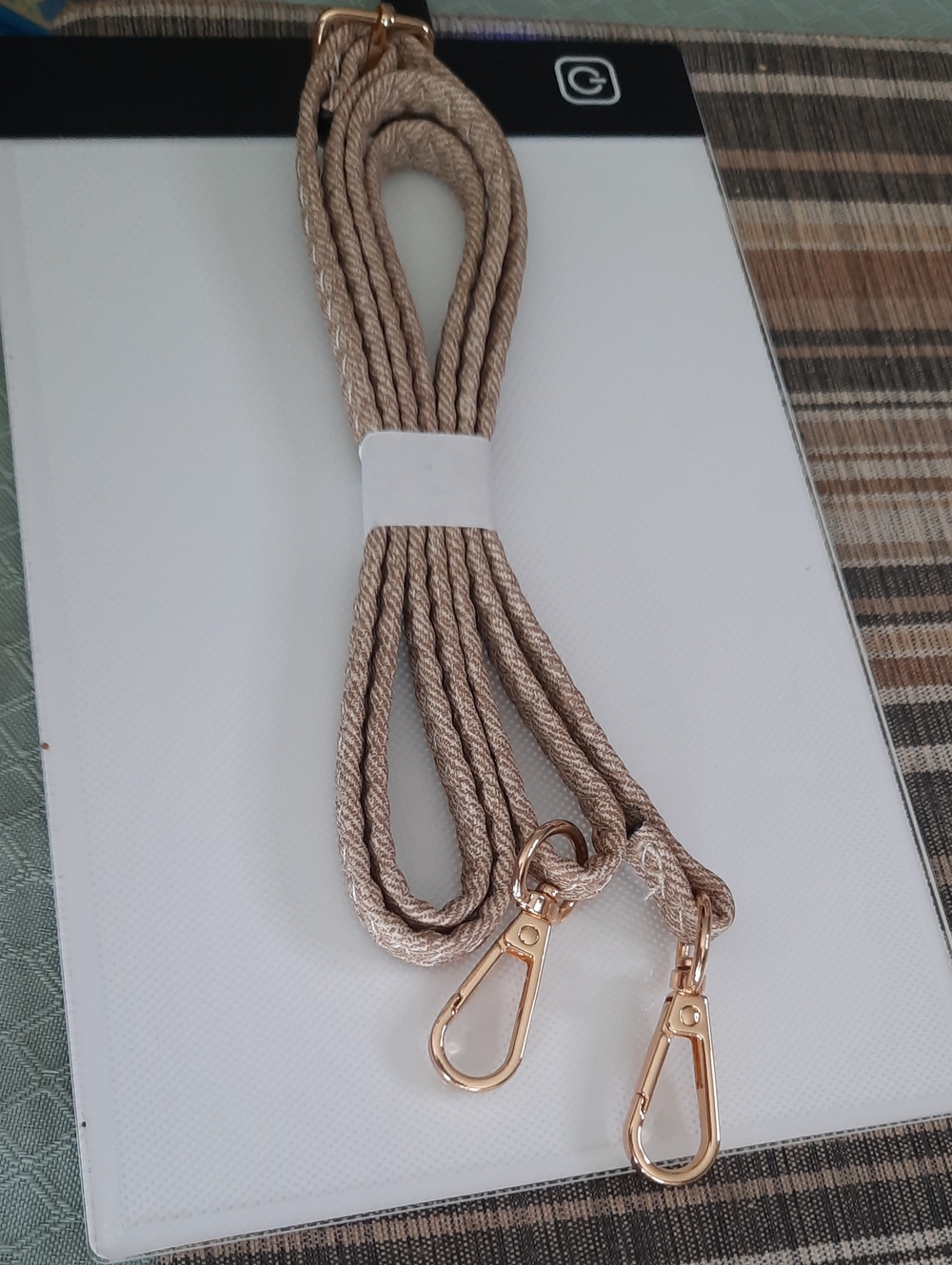 Neutral Beige Crossbody Strap with Gold Clips